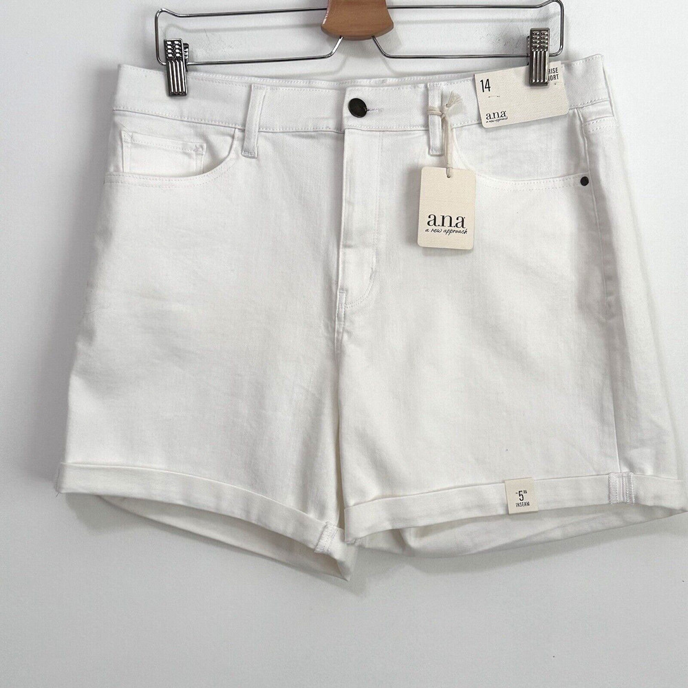 ANA High Rise Midi Short 14 White 5" Inseam Rolled Cuff Summer Chino Pockets NEW
